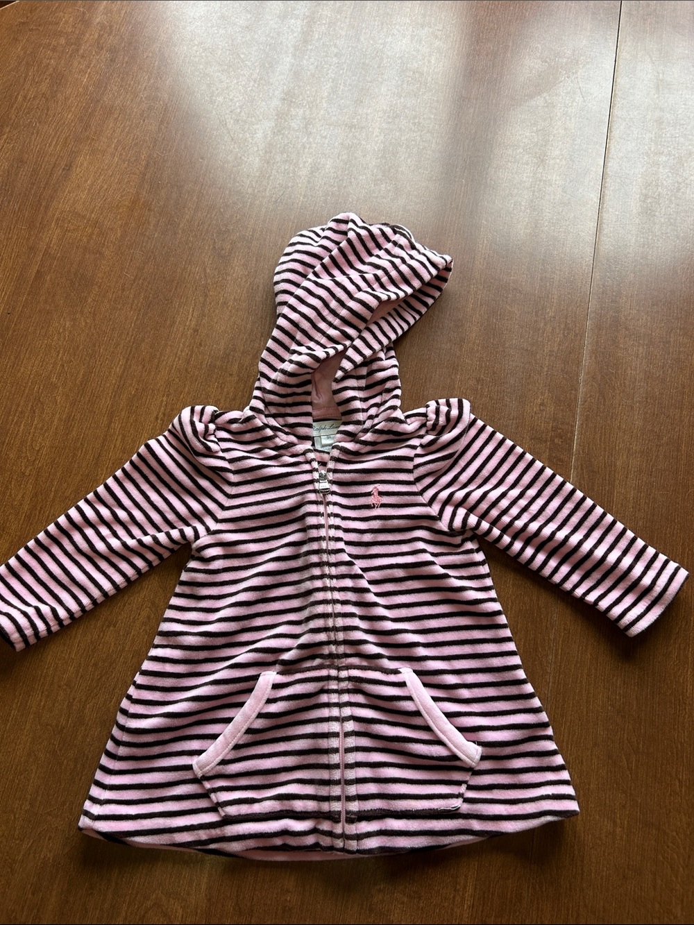 Ralph Lauren Pink and Black Striped Hooded One-Piece size 9M